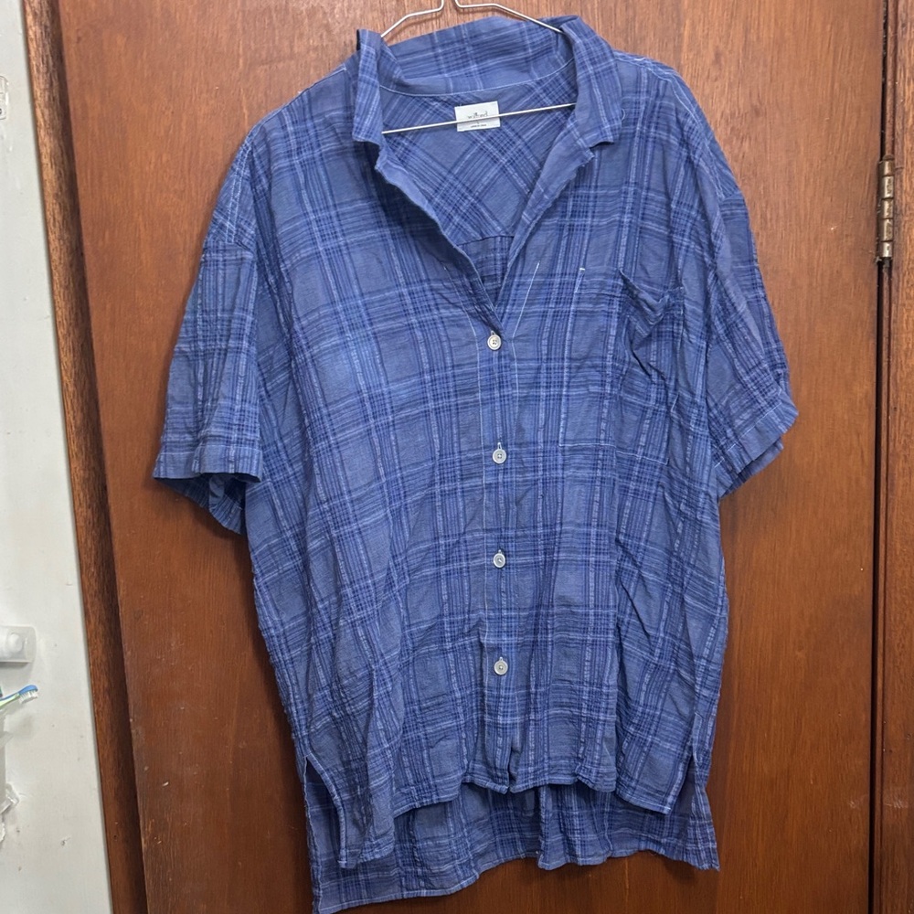 Men's Blue Checkered Button Down Shirt